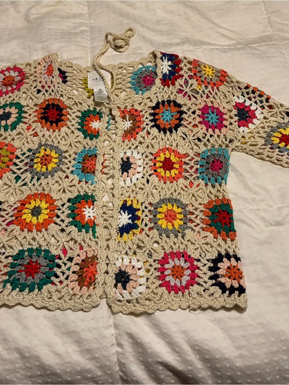 Le Lis Multicolor Granny Square Crochet Cardigan M/L Boho